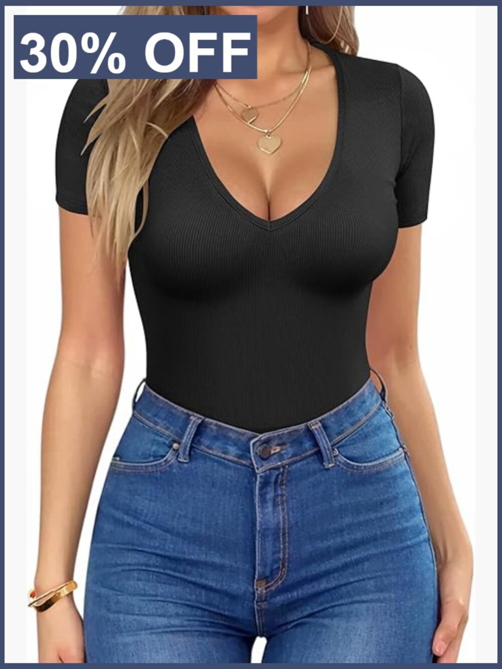 Deep V Neck Tops for Women Sexy Low Cut Summer Ribbed Knit Slim Fit Stretchy